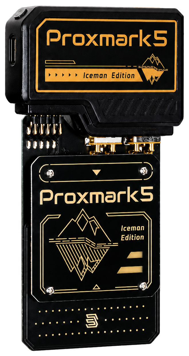 Proxmark5 with the cover removed, showing the bare PCB and components